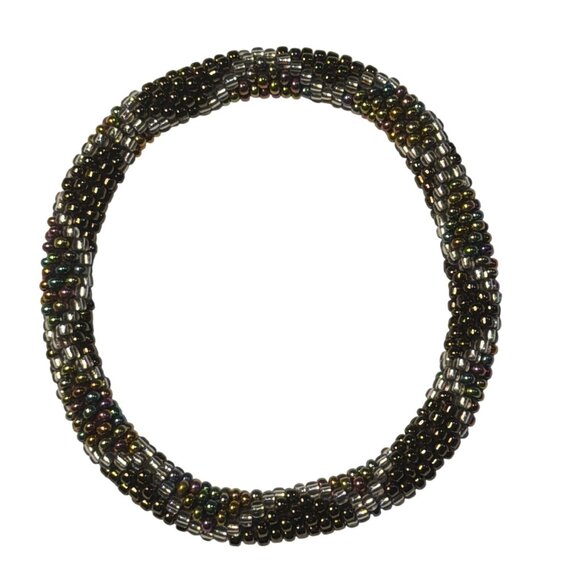 Sashka Bracelet Handmade Bohemian Chic Crochet Beaded Roll-On Gold Clear 3" - Picture 1 of 3